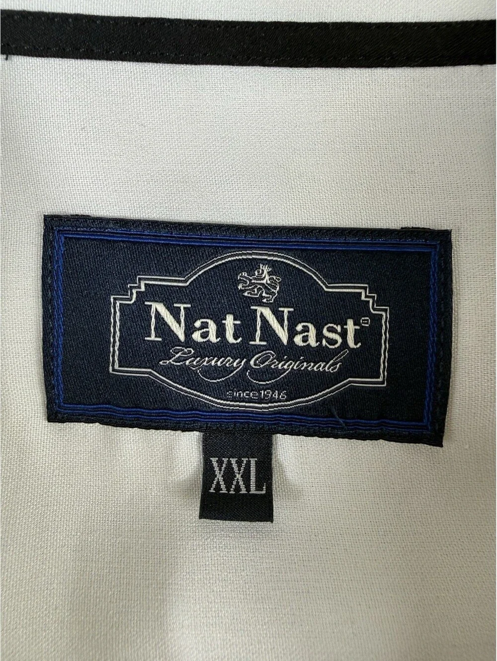 Nat Nast Luxury Originals Men's XXL White Geometric Silk Short Sleeve Button-Up